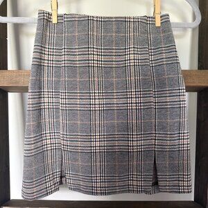 H&M Divided Brown Plaid Houndstooth Mini Skirt – Elastic Waist, Like-New, XXS
